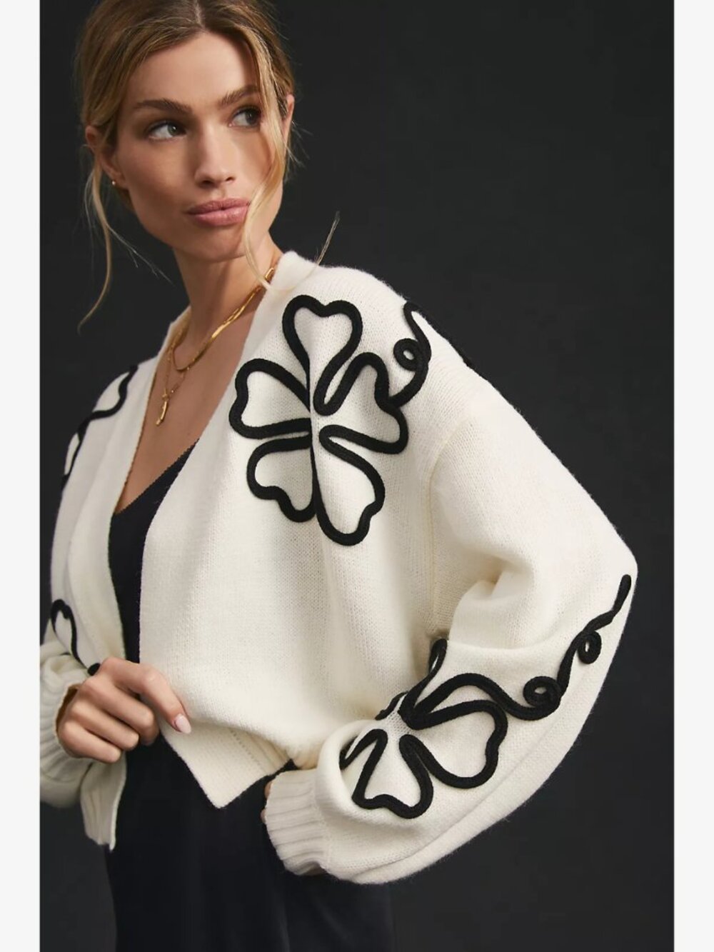 Anthropologie Maeve Cropped Floral Cardigan Sweater in White
